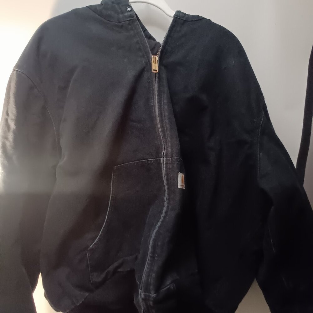 CARHARFT BLACK HOODED J140 CANVAS JACKET Quilted Lining Size Men's 2XL made USA